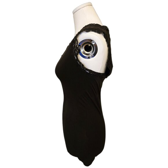 Vintage Y2K Dark Brown Lace Tank Top Stretch Fitted Ruched Bella Swan Layering M - Picture 5 of 9